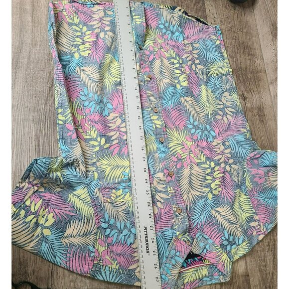 Plugg Mens S Colorful Fade Floral Button Up Short Sleeve Hawaiian Tropical Shirt - Picture 5 of 9